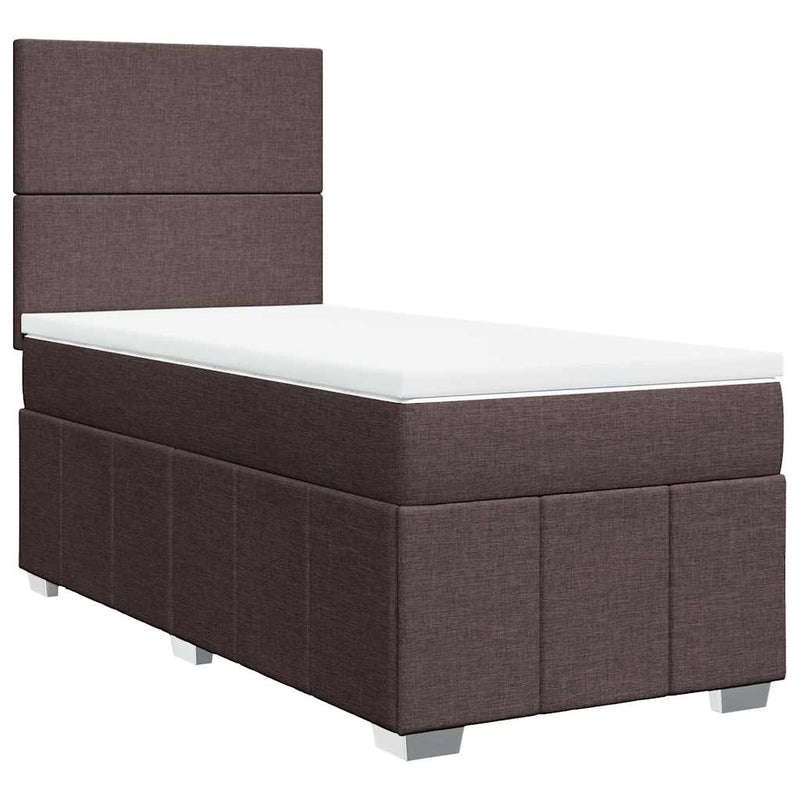 Pat box spring cu saltea, maro închis, 90x200 cm, textil
