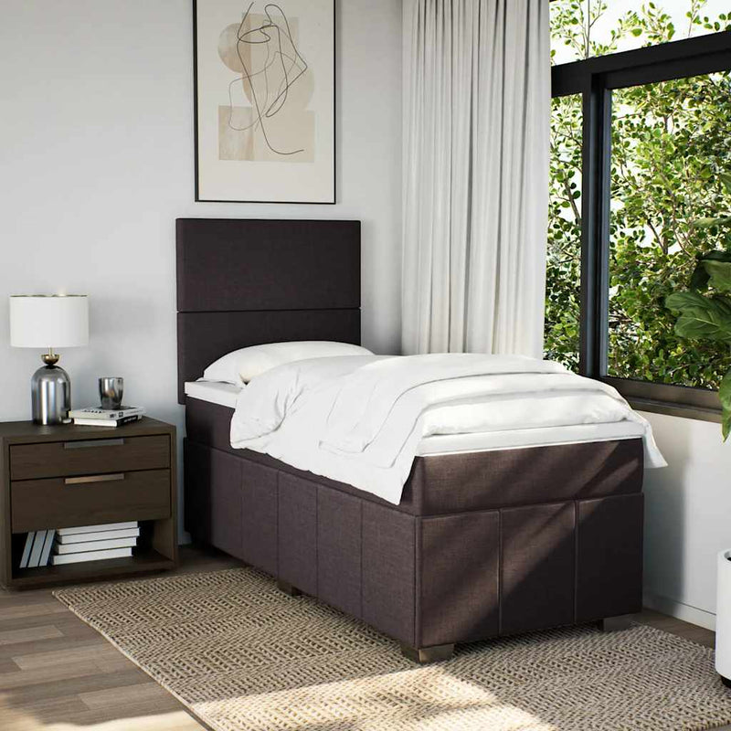 Pat box spring cu saltea, maro închis, 90x200 cm, textil