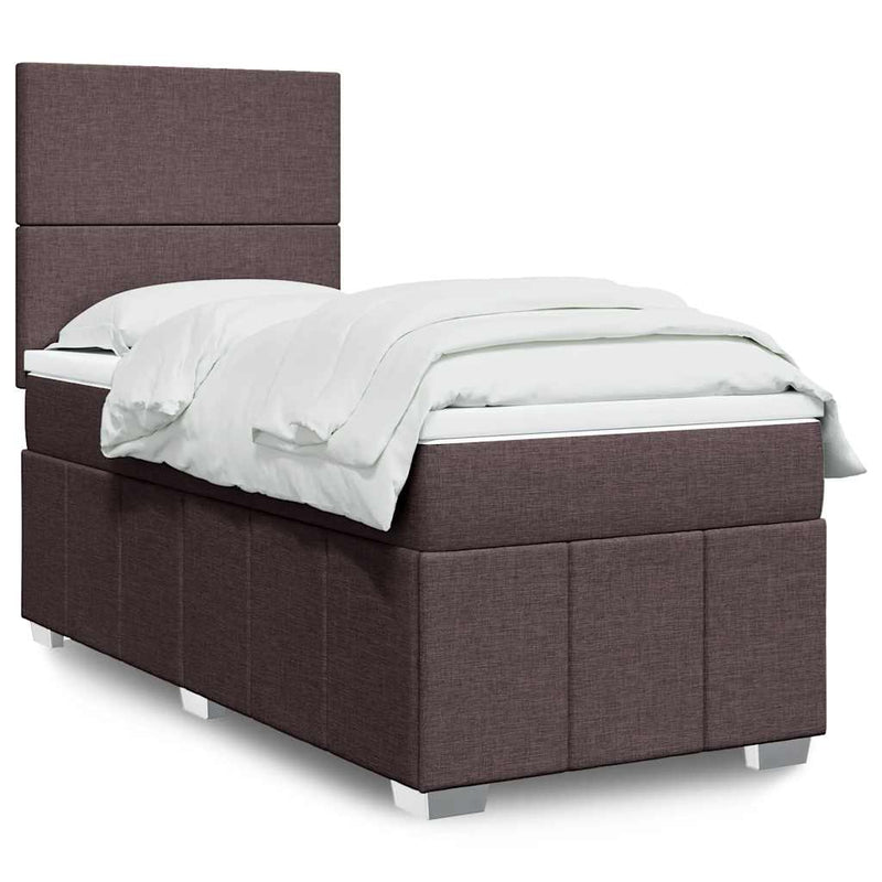Pat box spring cu saltea, maro închis, 90x200 cm, textil