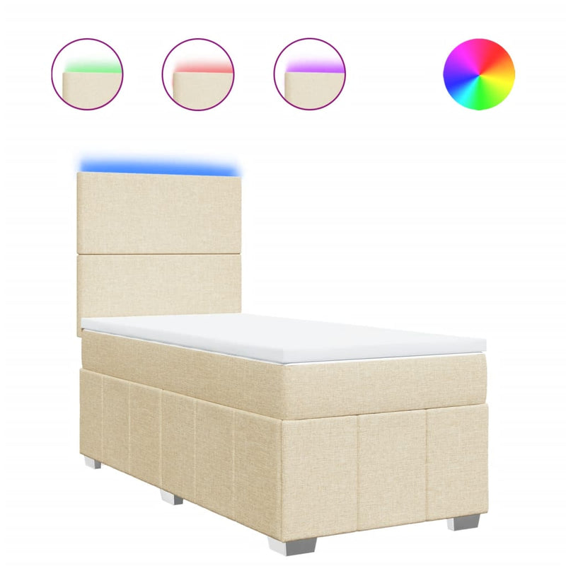 Pat box spring cu saltea, crem, 90x200 cm, textil