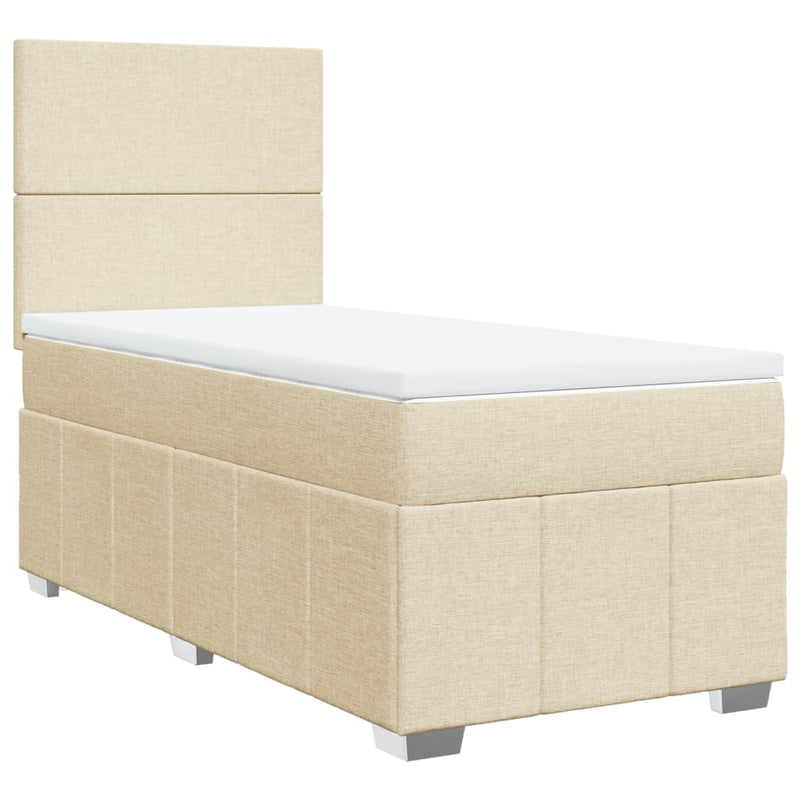 Pat box spring cu saltea, crem, 90x200 cm, textil