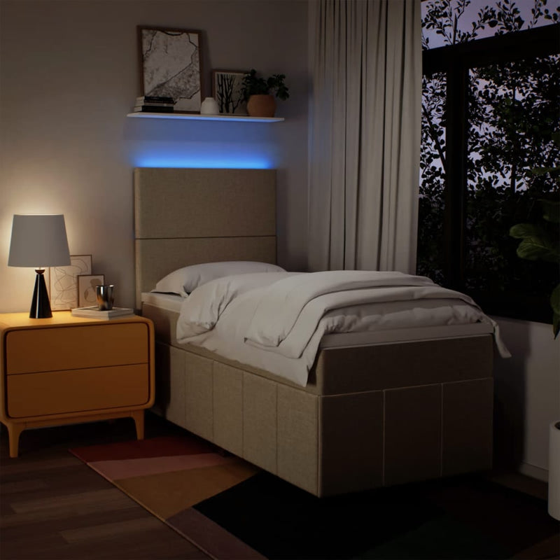 Pat box spring cu saltea, crem, 90x200 cm, textil