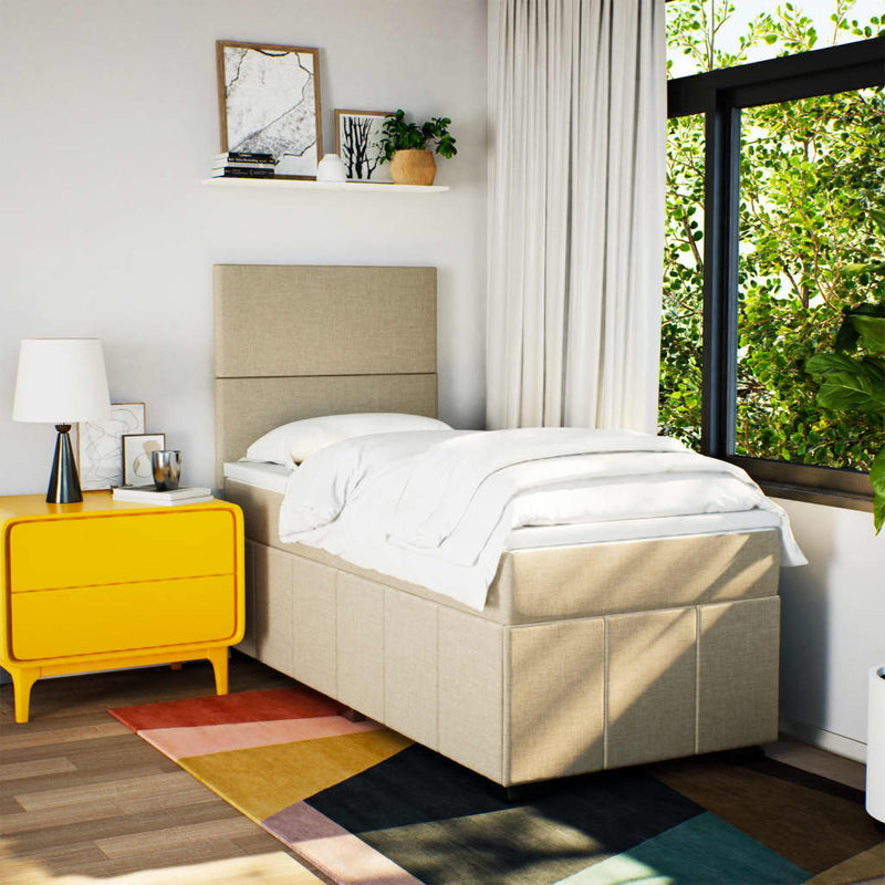 Pat box spring cu saltea, crem, 90x200 cm, textil