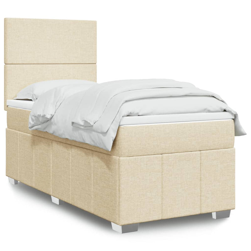 Pat box spring cu saltea, crem, 90x200 cm, textil