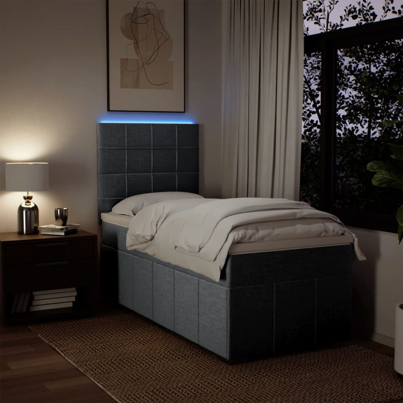 Pat box spring cu saltea, gri deschis, 90x200 cm, textil