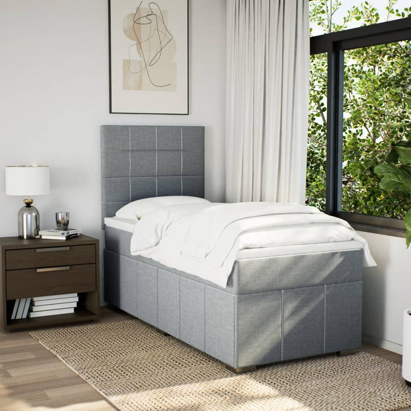 Pat box spring cu saltea, gri deschis, 90x200 cm, textil