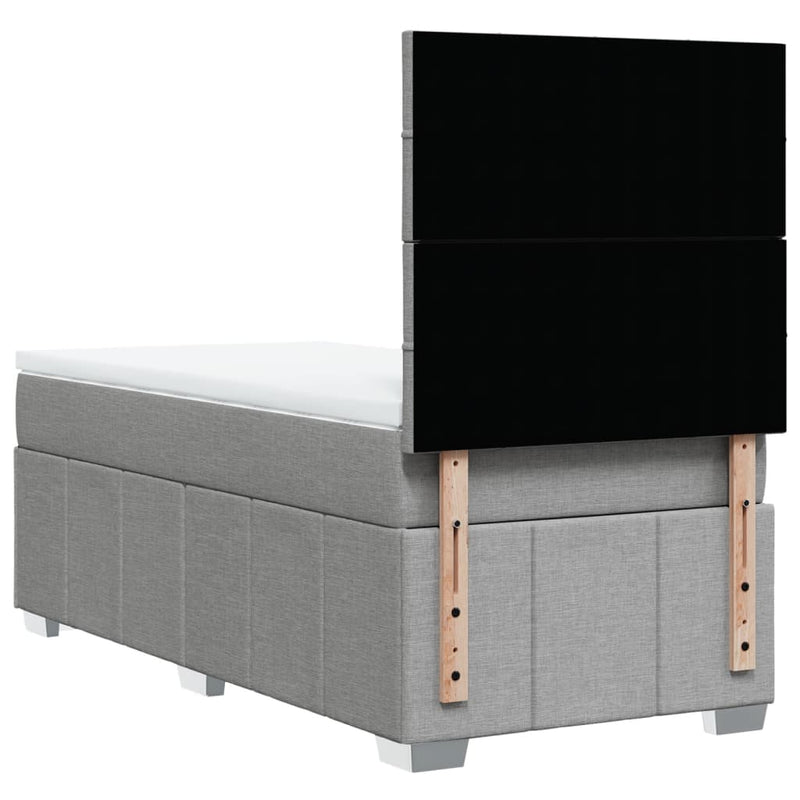 Pat box spring cu saltea, gri deschis, 90x200 cm, textil
