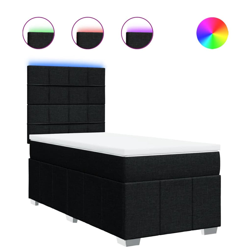 Pat box spring cu saltea, negru, 90x200 cm, textil