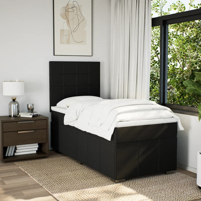 Pat box spring cu saltea, negru, 90x200 cm, textil
