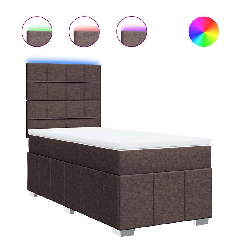 Pat box spring cu saltea, maro închis, 90x200 cm, textil