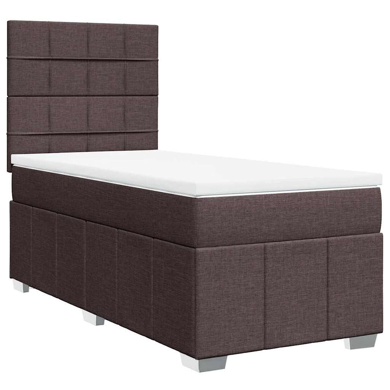 Pat box spring cu saltea, maro închis, 90x200 cm, textil