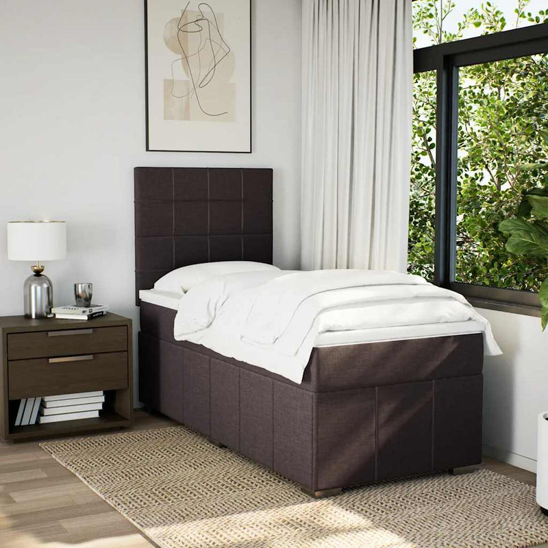 Pat box spring cu saltea, maro închis, 90x200 cm, textil