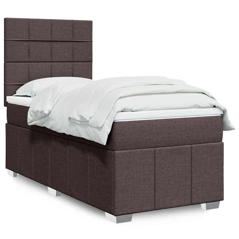 Pat box spring cu saltea, maro închis, 90x200 cm, textil