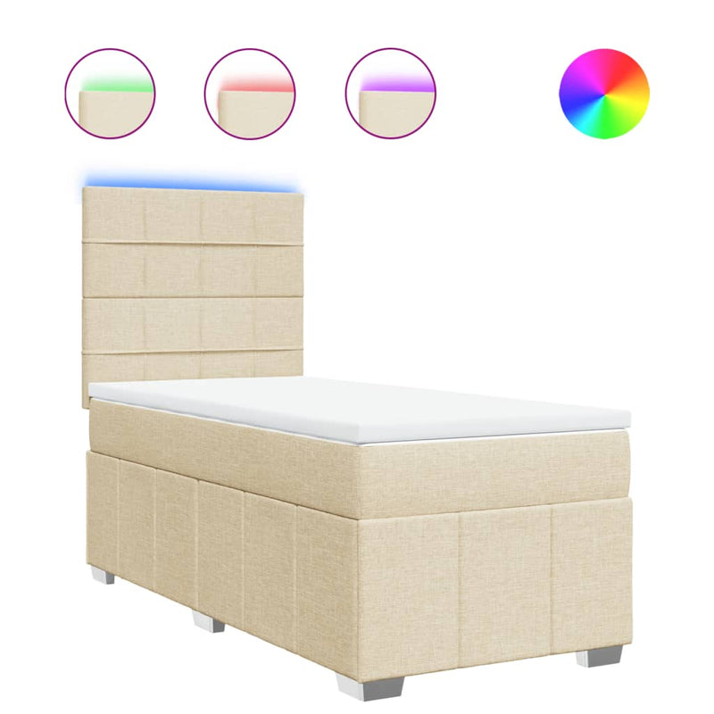 Pat box spring cu saltea, crem, 90x200 cm, textil
