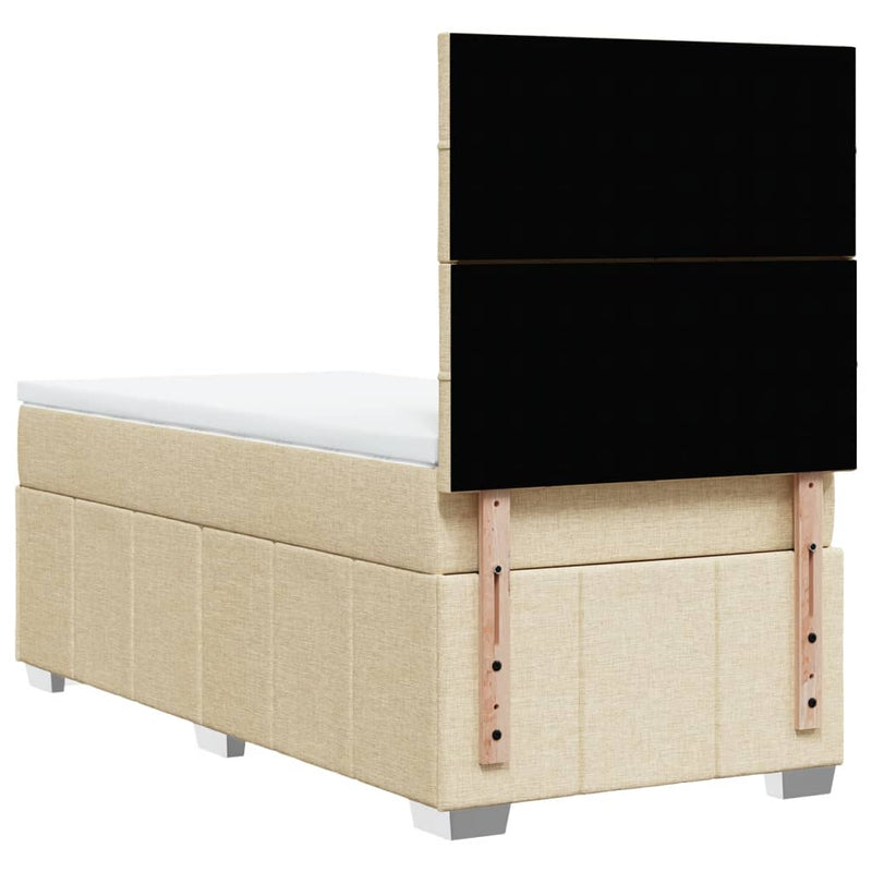 Pat box spring cu saltea, crem, 90x200 cm, textil