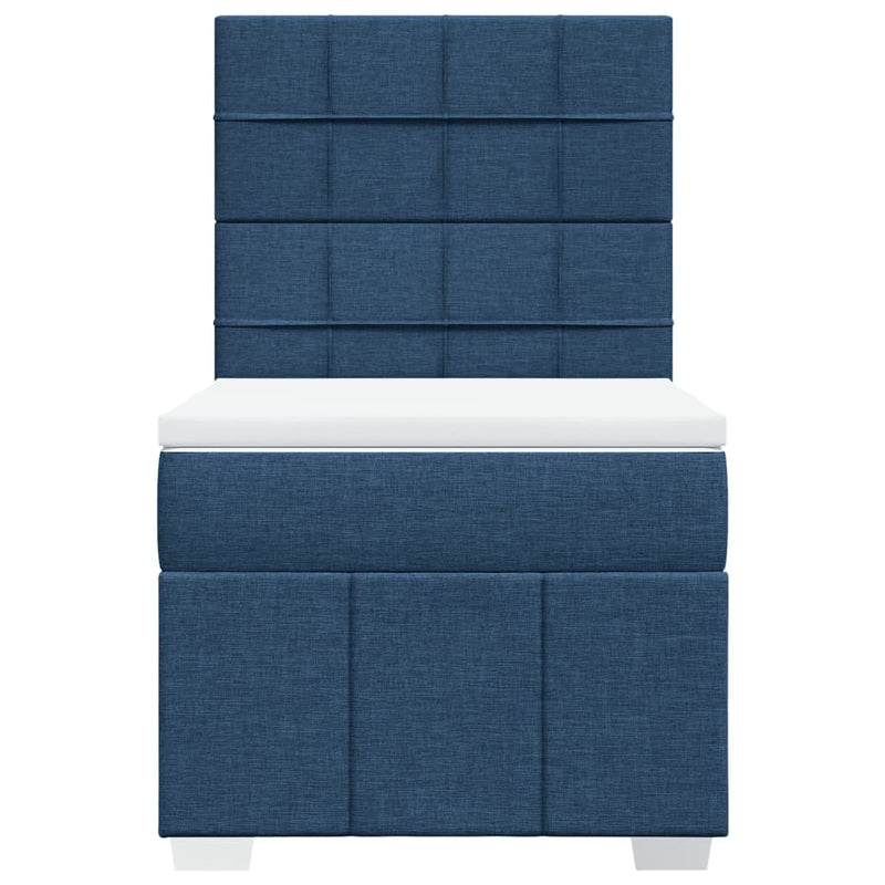 Pat box spring cu saltea, albastru, 90x200 cm, textil