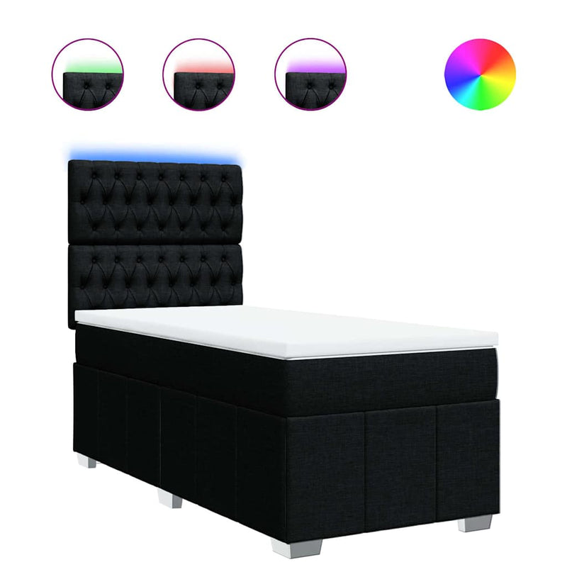 Pat box spring cu saltea, negru, 90x200 cm, textil