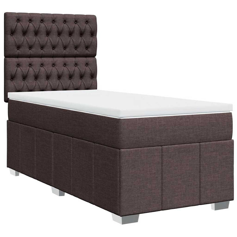 Pat box spring cu saltea, maro închis, 90x200 cm, textil