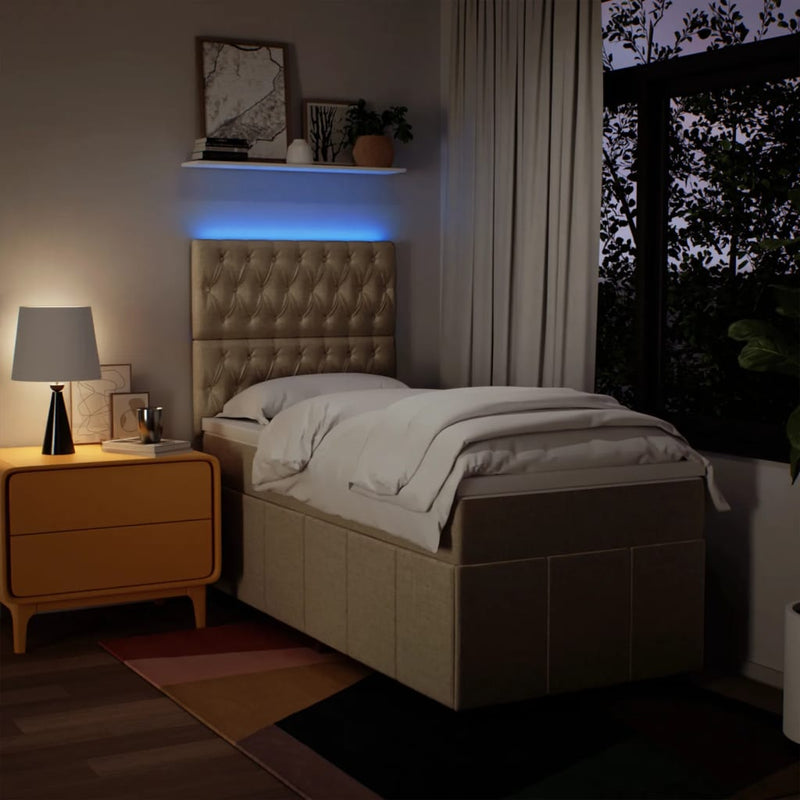 Pat box spring cu saltea, crem, 90x200 cm, textil
