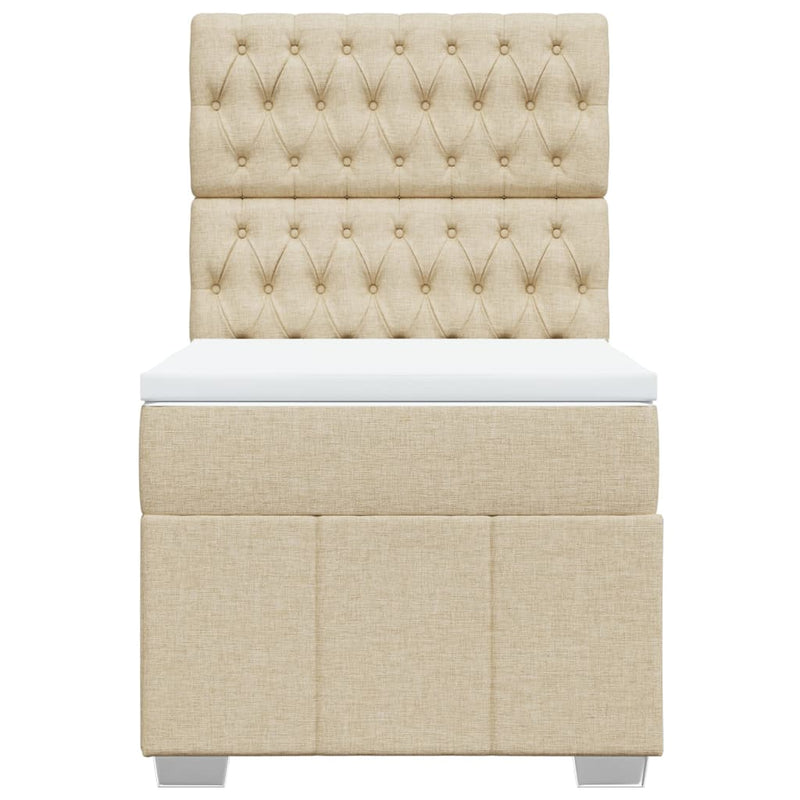 Pat box spring cu saltea, crem, 90x200 cm, textil