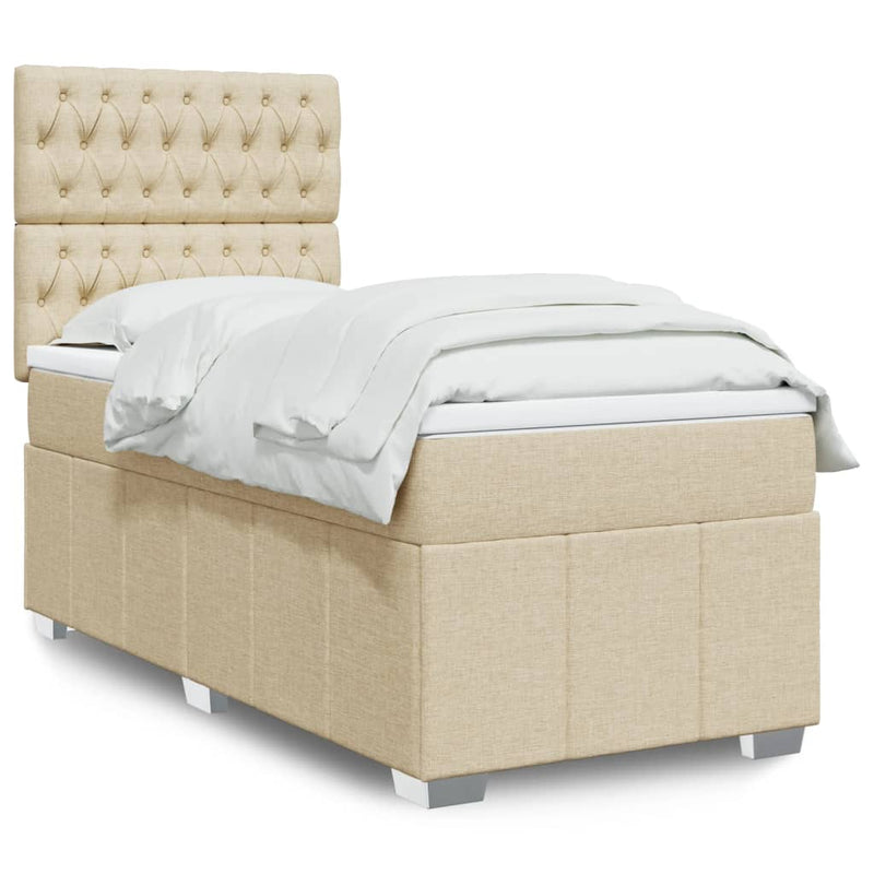 Pat box spring cu saltea, crem, 90x200 cm, textil