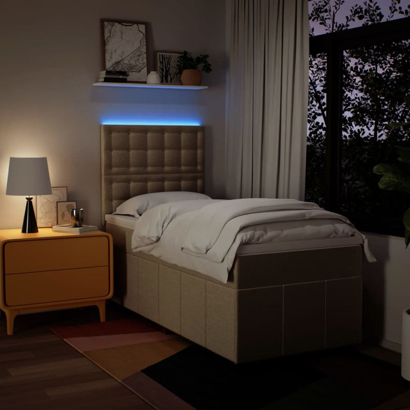 Pat box spring cu saltea, crem, 90x200 cm, textil
