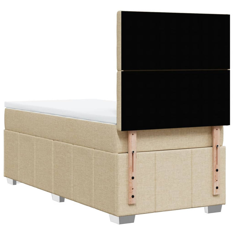 Pat box spring cu saltea, crem, 90x200 cm, textil