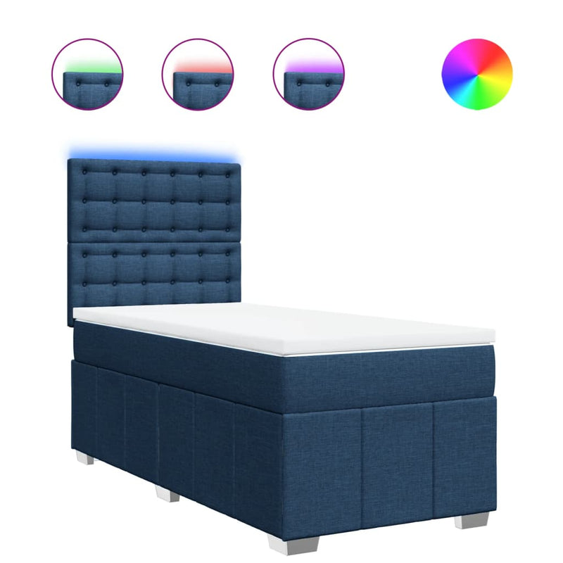 Pat box spring cu saltea, albastru, 90x200 cm, textil