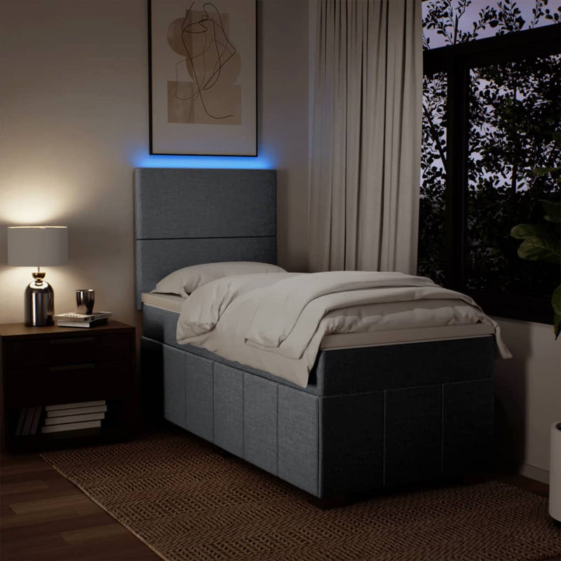 Pat box spring cu saltea, gri deschis, 100x200 cm, textil