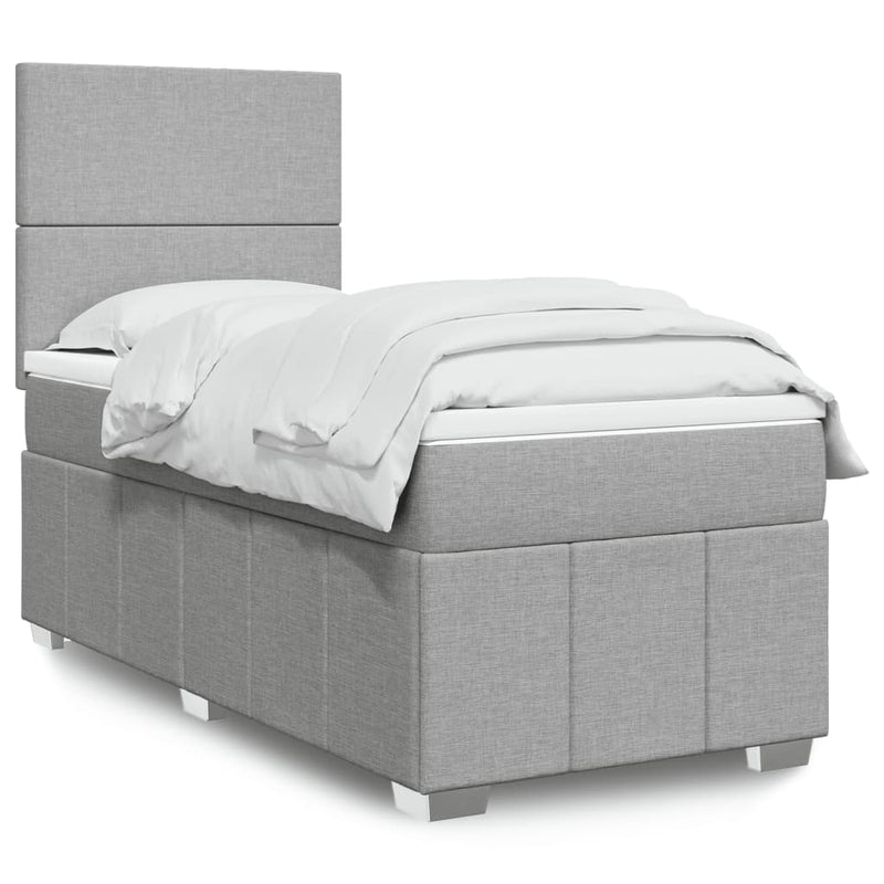 Pat box spring cu saltea, gri deschis, 100x200 cm, textil