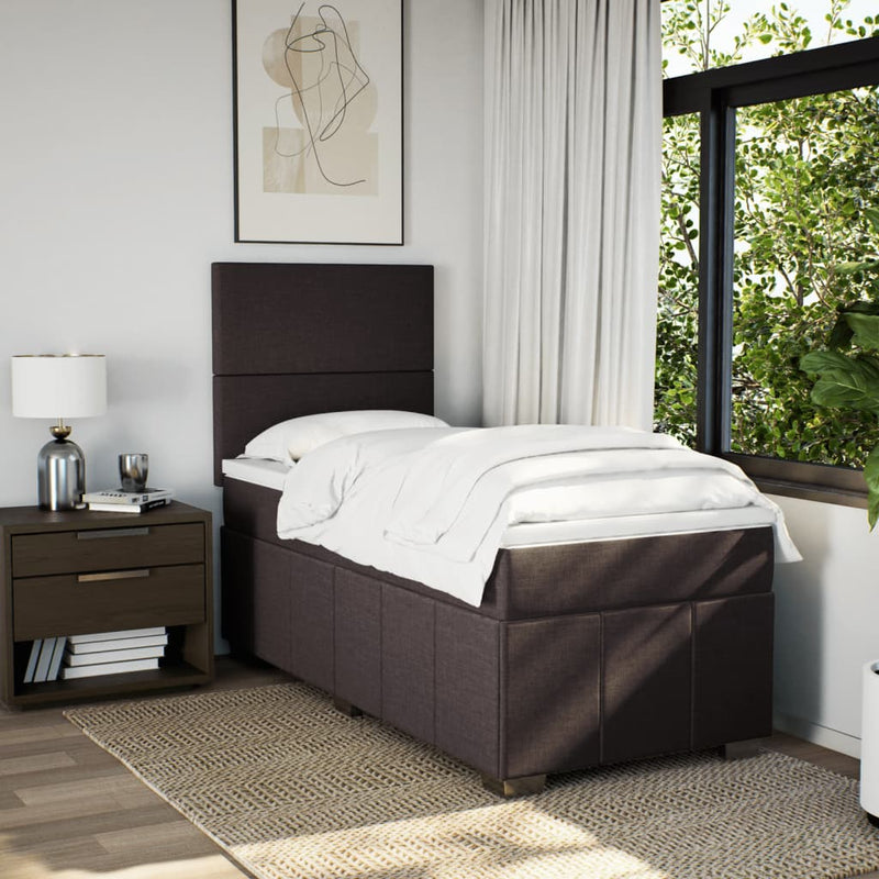 Pat box spring cu saltea, maro închis, 100x200 cm, textil