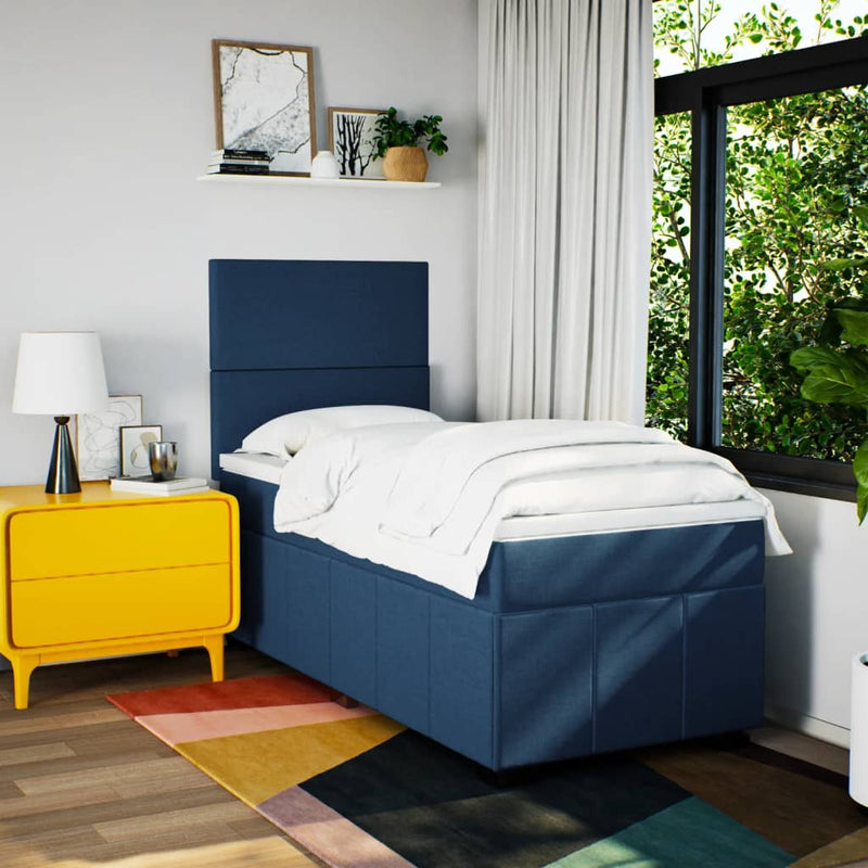 Pat box spring cu saltea, albastru, 100x200 cm, textil