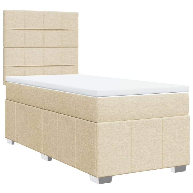 Pat box spring cu saltea, crem, 100x200 cm, textil