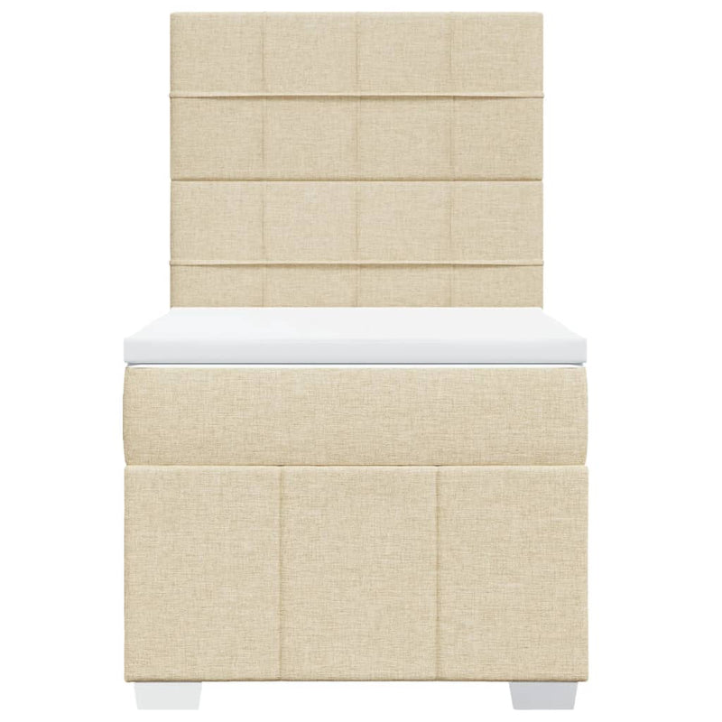 Pat box spring cu saltea, crem, 100x200 cm, textil