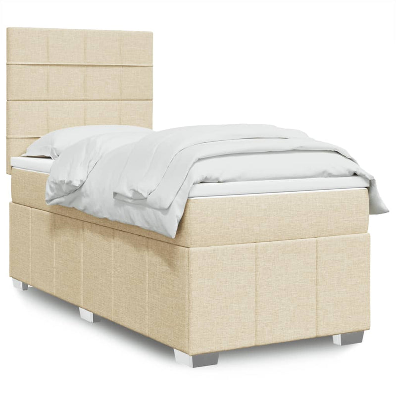 Pat box spring cu saltea, crem, 100x200 cm, textil