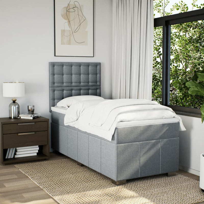 Pat box spring cu saltea, gri deschis, 100x200 cm, textil