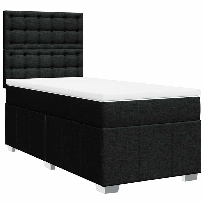 Pat box spring cu saltea, negru, 100x200 cm, textil