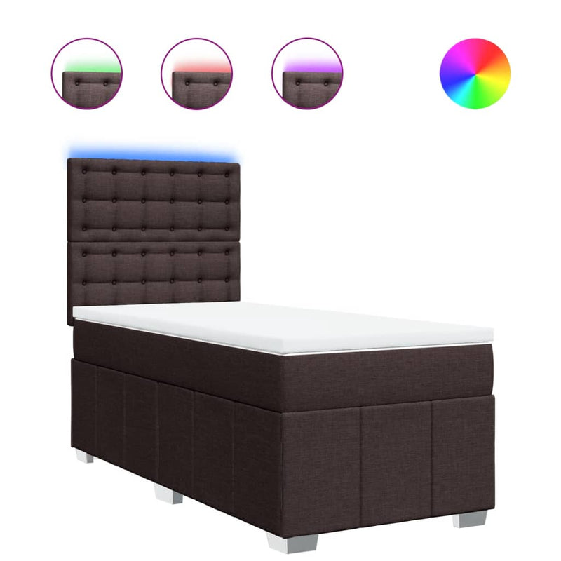 Pat box spring cu saltea, maro închis, 100x200 cm, textil