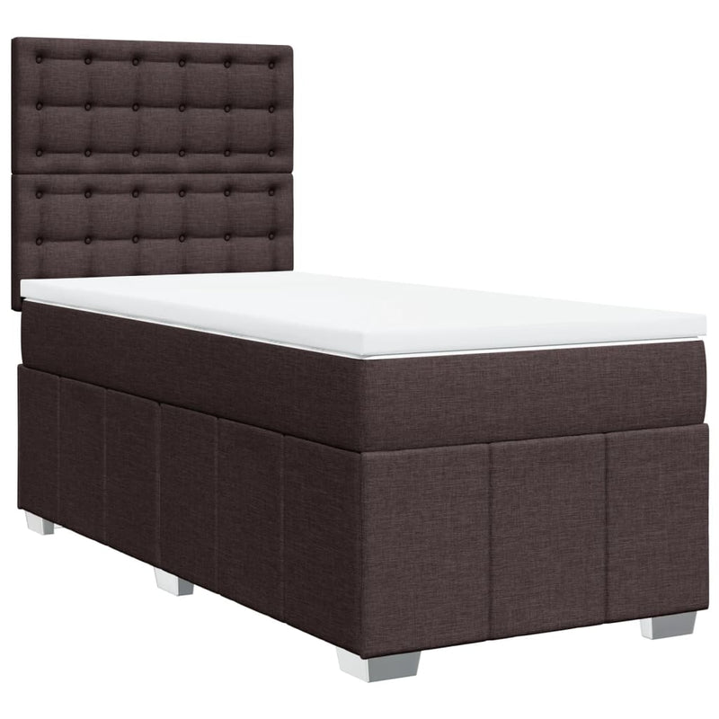 Pat box spring cu saltea, maro închis, 100x200 cm, textil