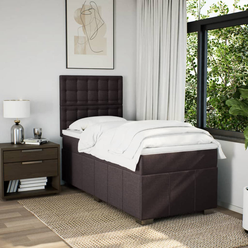 Pat box spring cu saltea, maro închis, 100x200 cm, textil