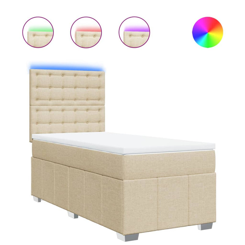 Pat box spring cu saltea, crem, 100x200 cm, textil