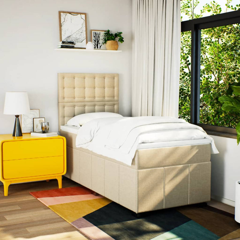 Pat box spring cu saltea, crem, 100x200 cm, textil