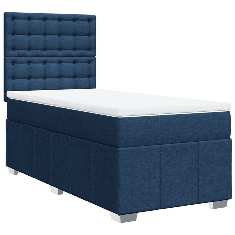 Pat box spring cu saltea, albastru, 100x200 cm, textil