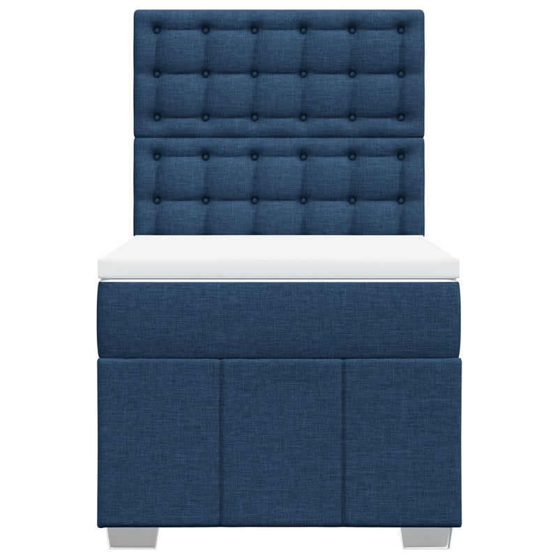 Pat box spring cu saltea, albastru, 100x200 cm, textil