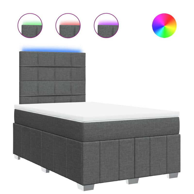 Pat box spring cu saltea, gri închis, 120x190 cm, textil