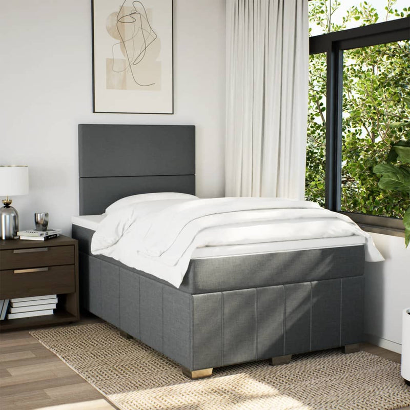 Pat box spring cu saltea, gri închis, 120x200 cm, textil