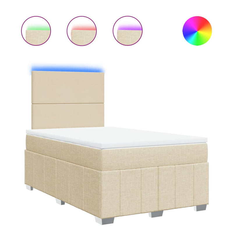 Pat box spring cu saltea, crem, 120x200 cm, textil