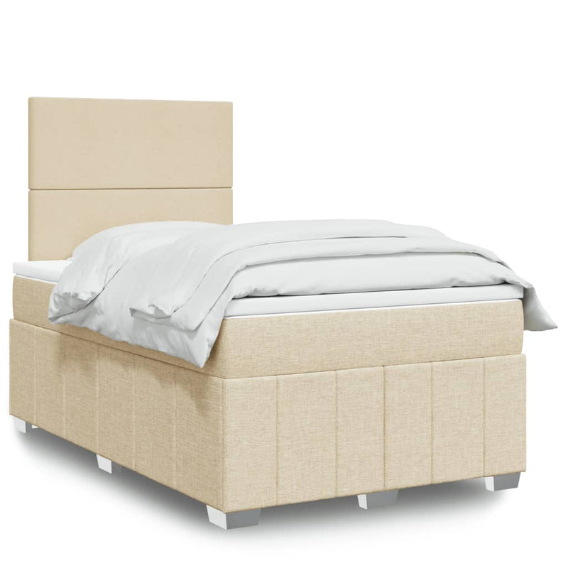 Pat box spring cu saltea, crem, 120x200 cm, textil