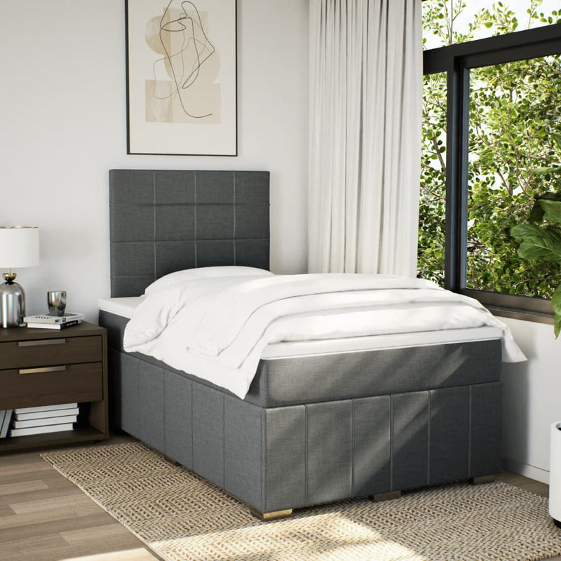 Pat box spring cu saltea, gri închis, 120x200 cm, textil