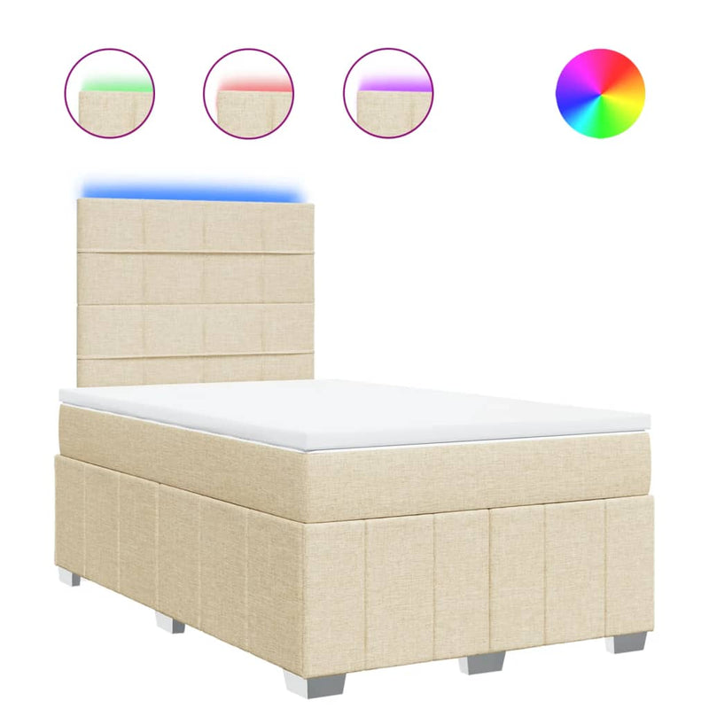 Pat box spring cu saltea, crem, 120x200 cm, textil